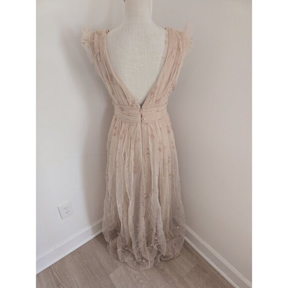 Altard State Fairy Tulle Glitter Stars Blush Pink Plunge V-Neck Maxi Dress M - Picture 6 of 11